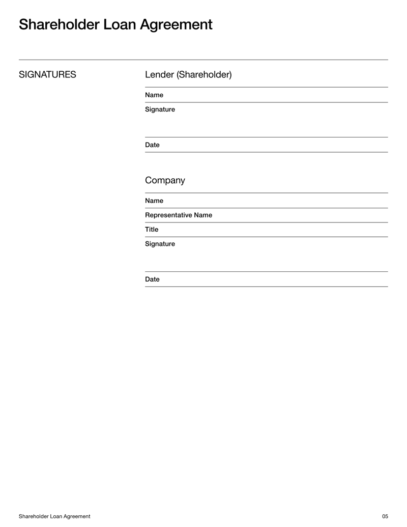 Shareholder Loan Agreement setting out loan terms, repayment conditions, interest, and obligations between a company and its shareholder under US law