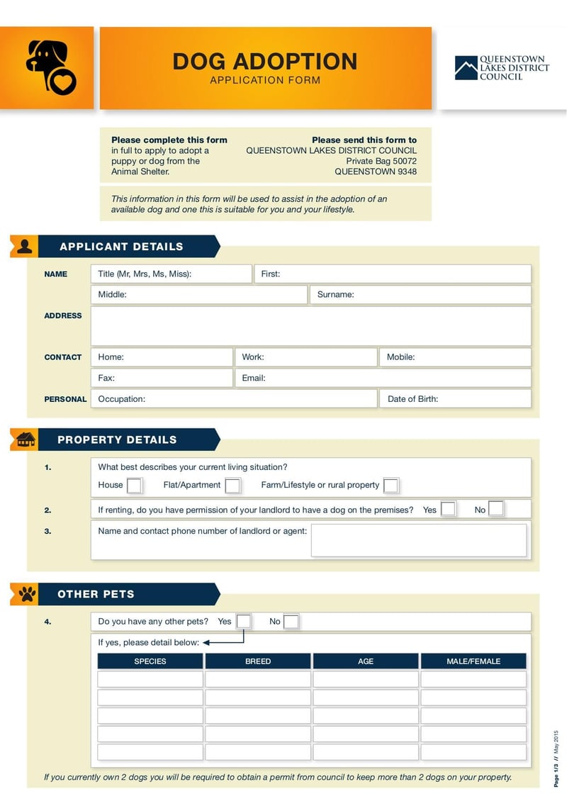 Large thumbnail of Dog Adoption Form - May 2015