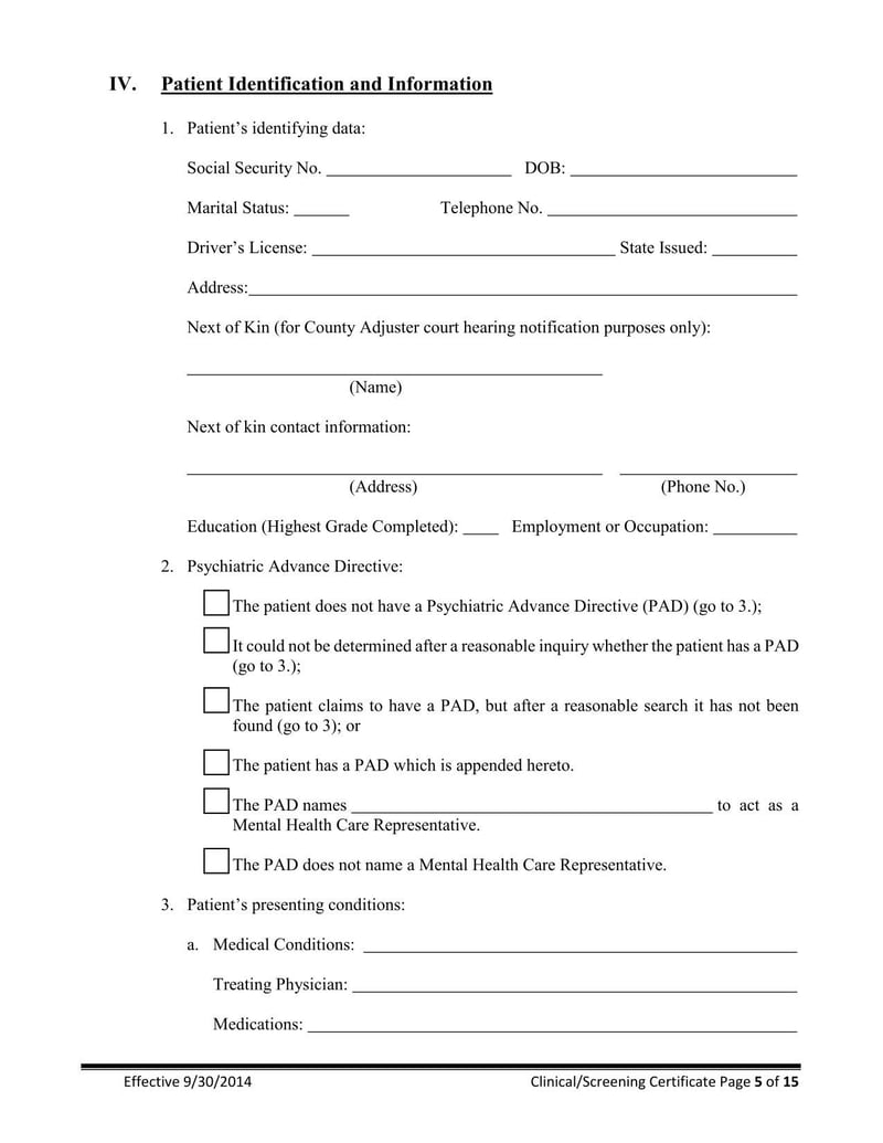 Large thumbnail of New Jersey Clinical Screening Certificate for Involuntary Commitment of Mentally Ill Adults
