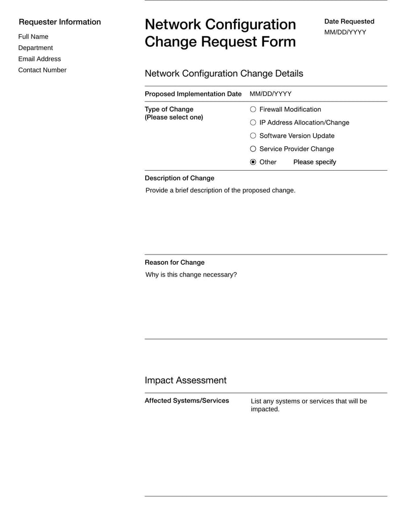 Network Configuration Change Request Form for logging network updates