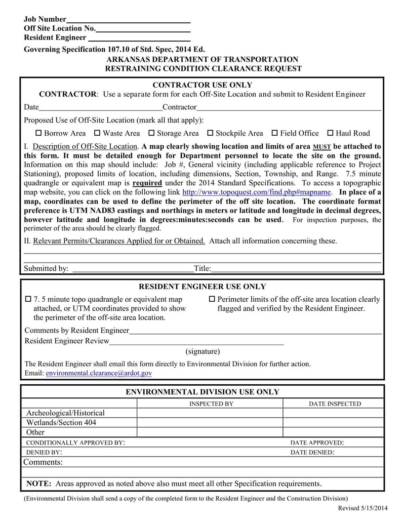 Large thumbnail of Arkansas Restraining Condition Clearance Request