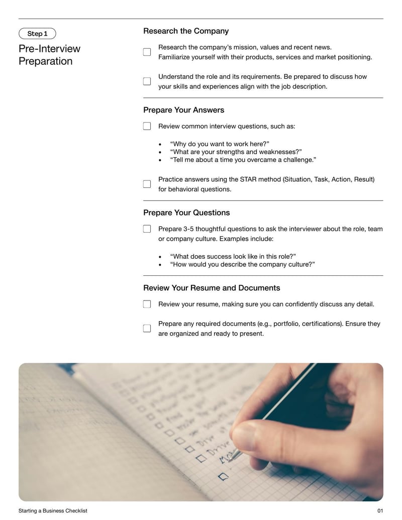 Interview Preparation Checklist for helping candidates get ready for upcoming job interviews