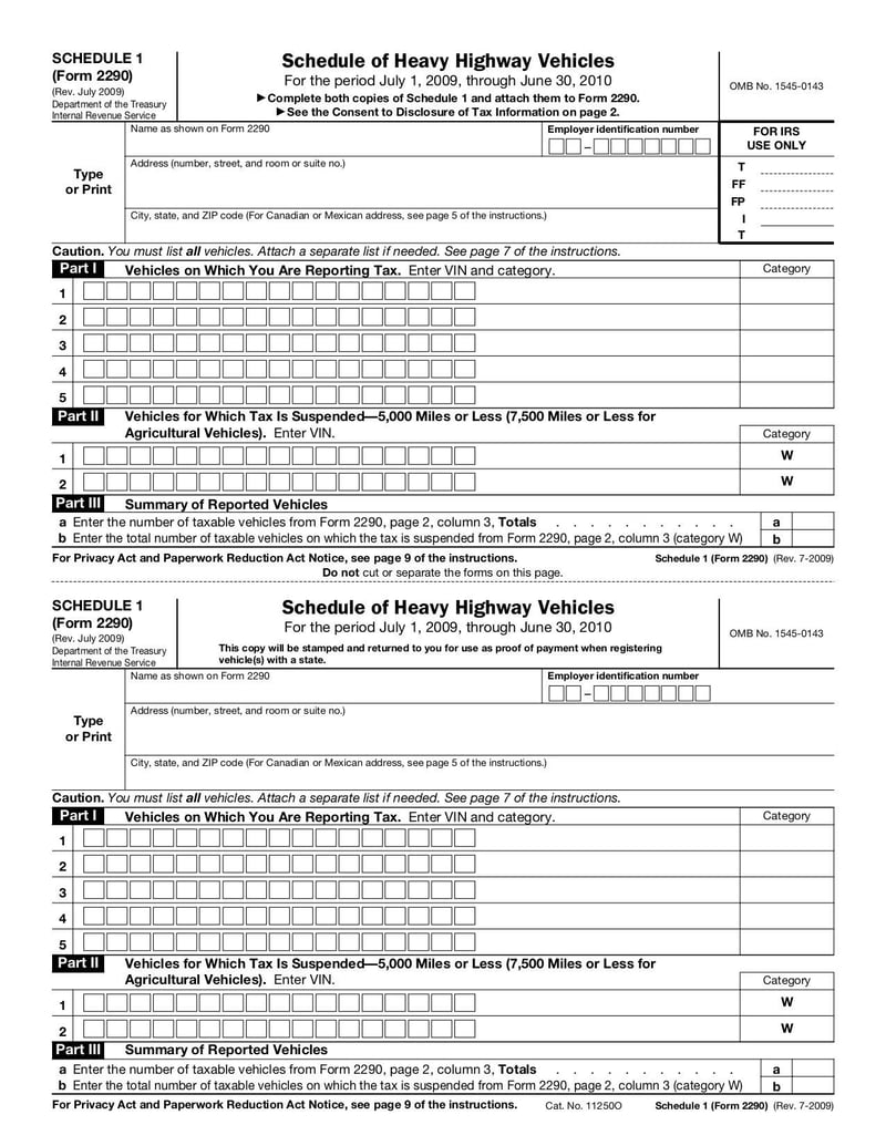 Large thumbnail of Form 2290 - Jul 2009