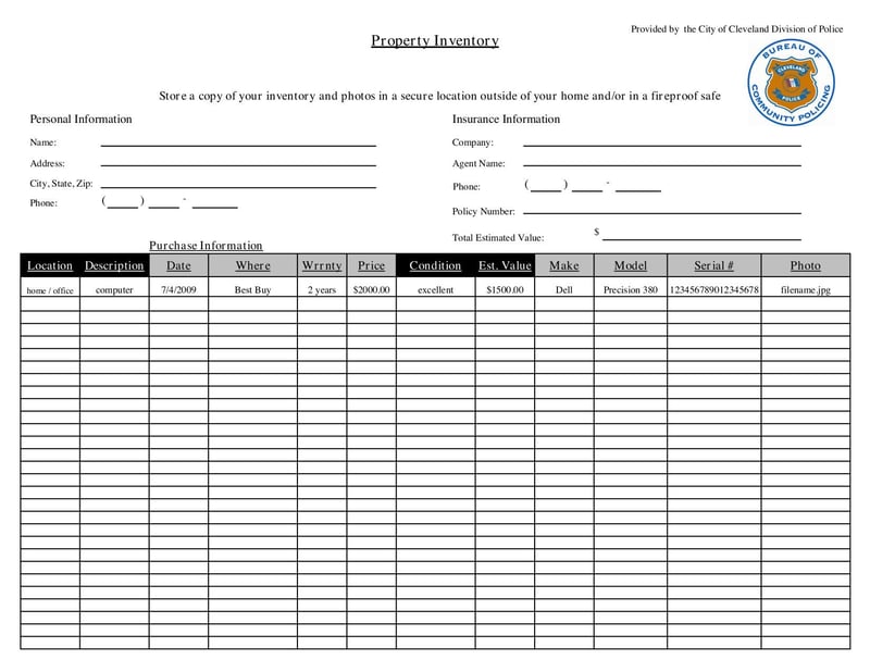 Large thumbnail of Home Inventory List Instructions and Checklist - Sep 2012