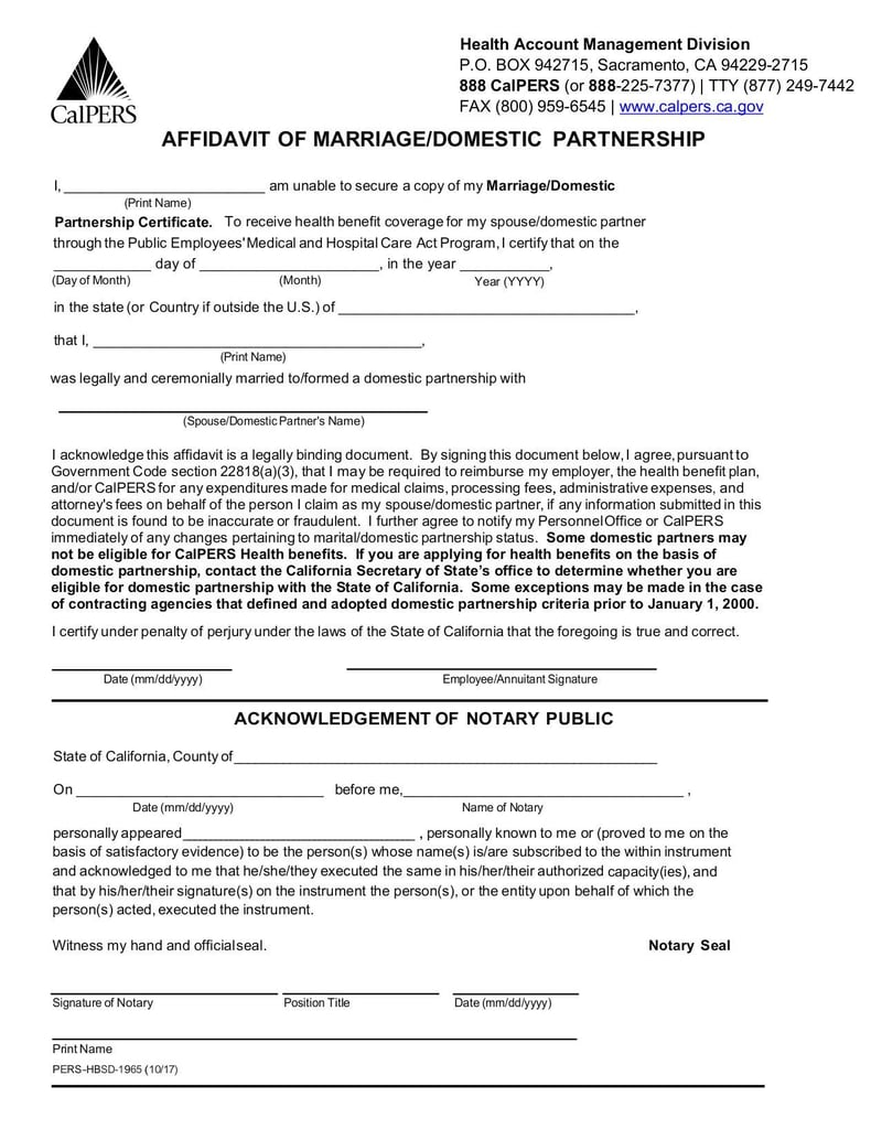 Thumbnail of Affidavit Of Marriage/Domestic Partnership - Feb 2018 - page 0