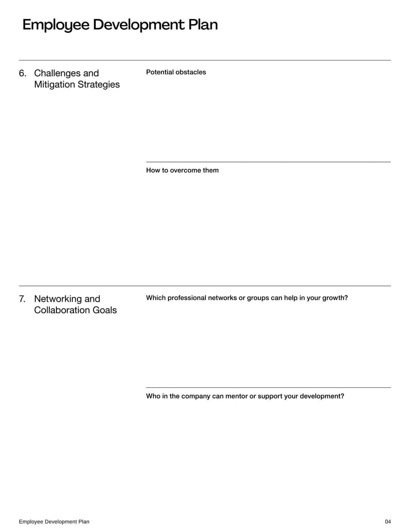 Employee Development Plan outlining strategies for an employee's professional growth and skill enhancement