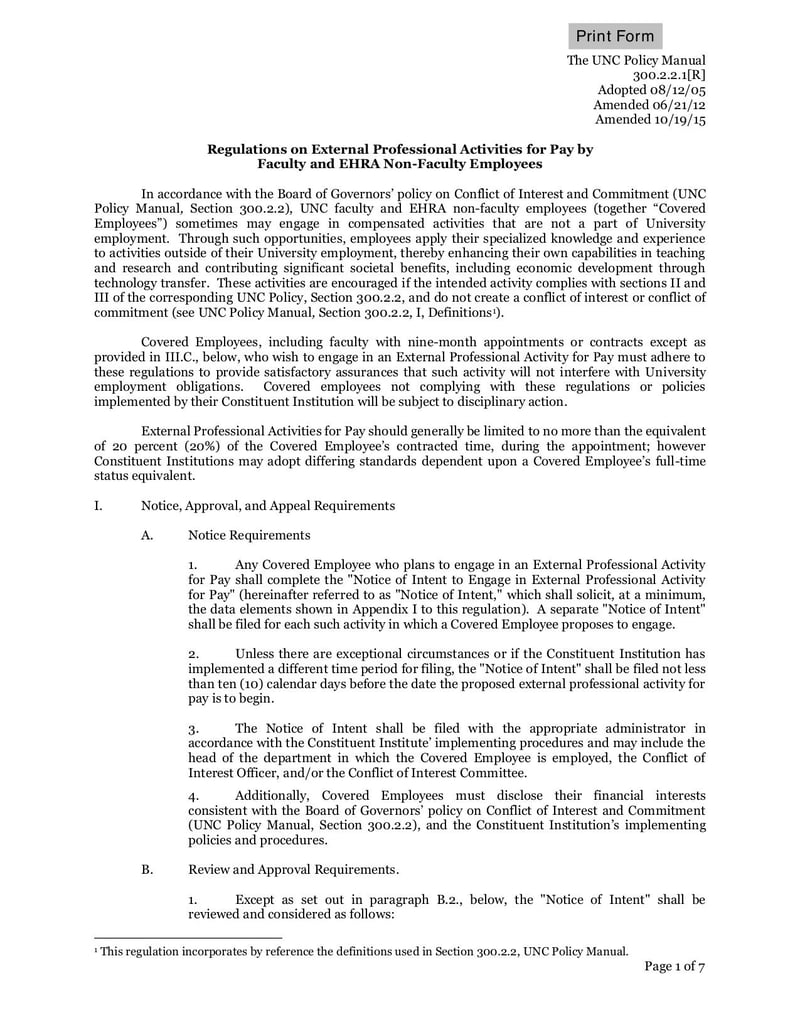 Large thumbnail of Notice of Intent to Engage in External Professional Activities for Pay - Mar 2018