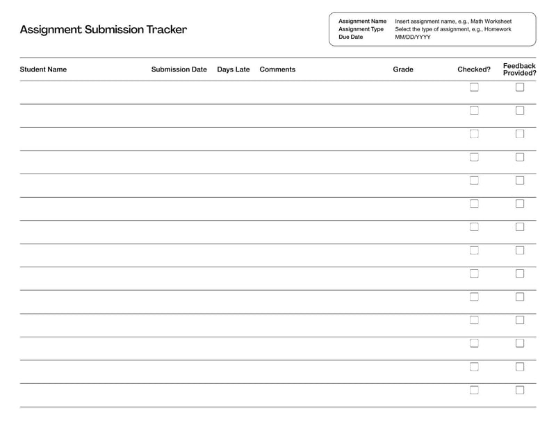 Assignment Submission Tracker for monitoring student work submissions