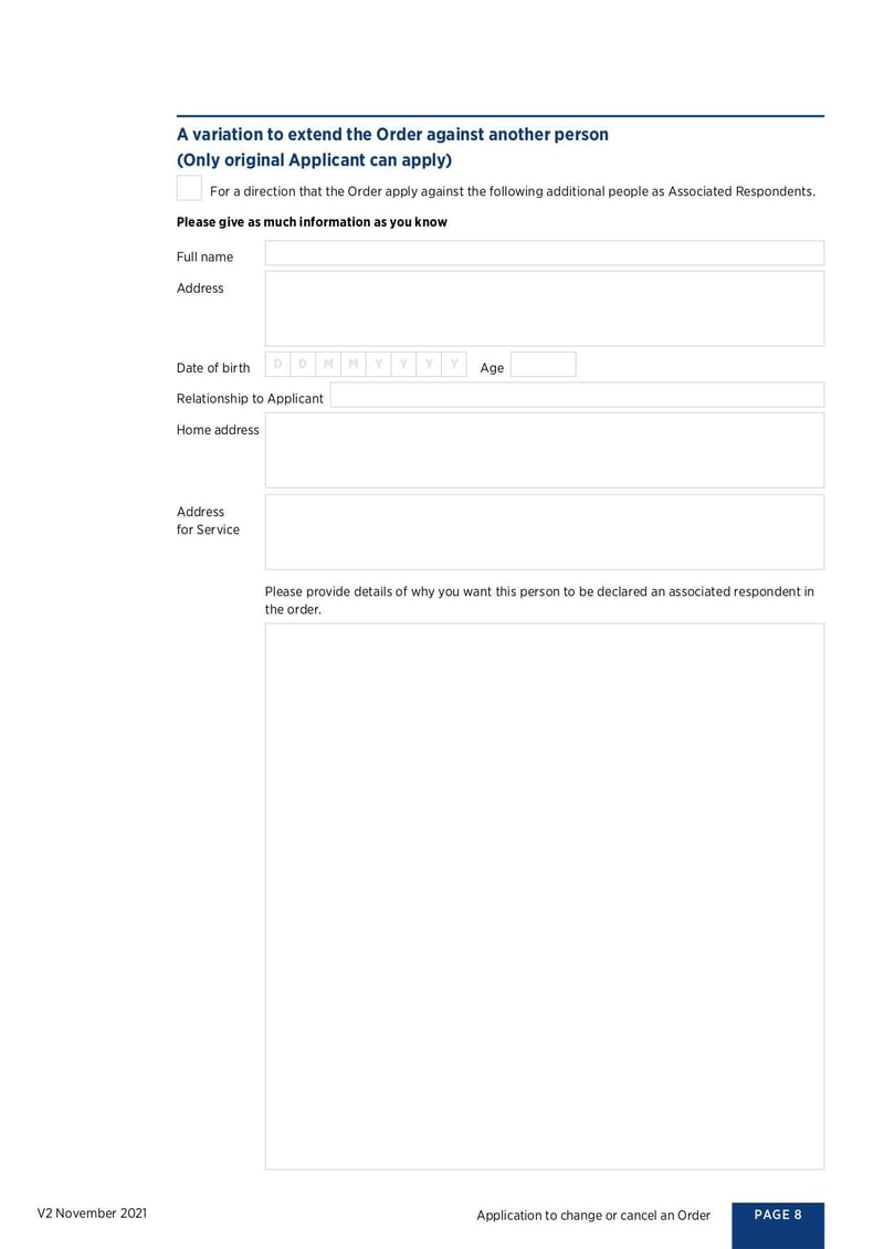 Large thumbnail of Application to Change or Cancel an Order - May 2022