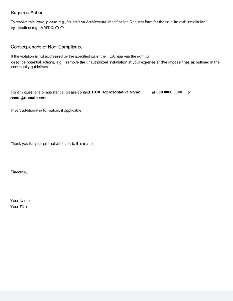 HOA Violation Letter for notifying residents of rule violations and requesting corrective action