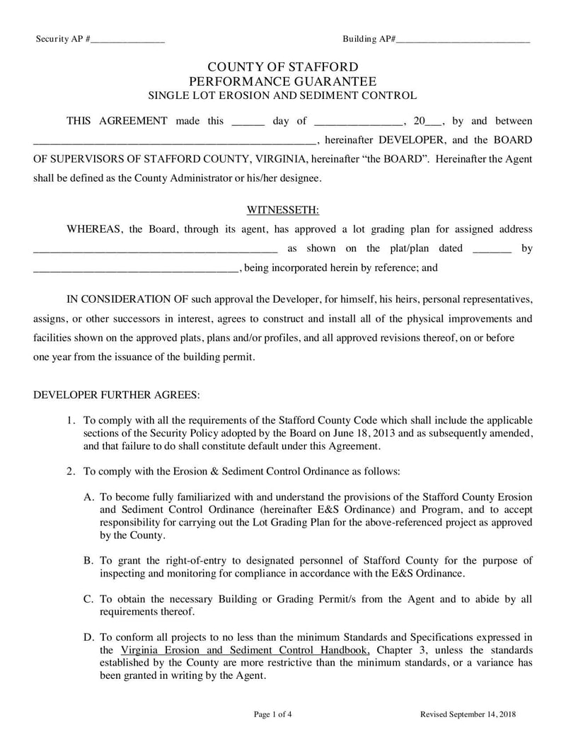 Large thumbnail of E&S Lot Performance Guarantee Form - Feb 2019