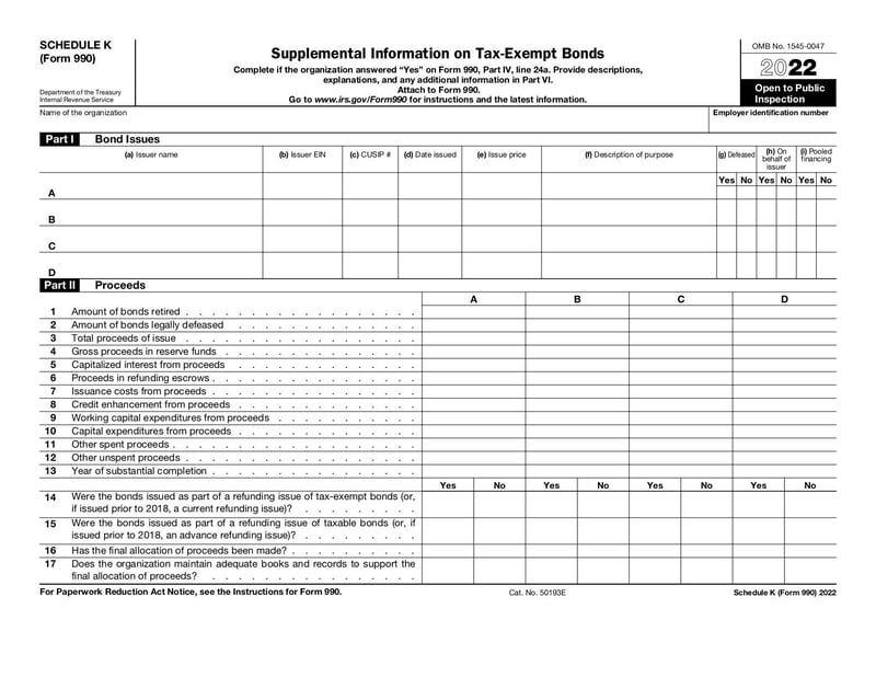 Large thumbnail of Form 990 Schedule K - Jan 2022