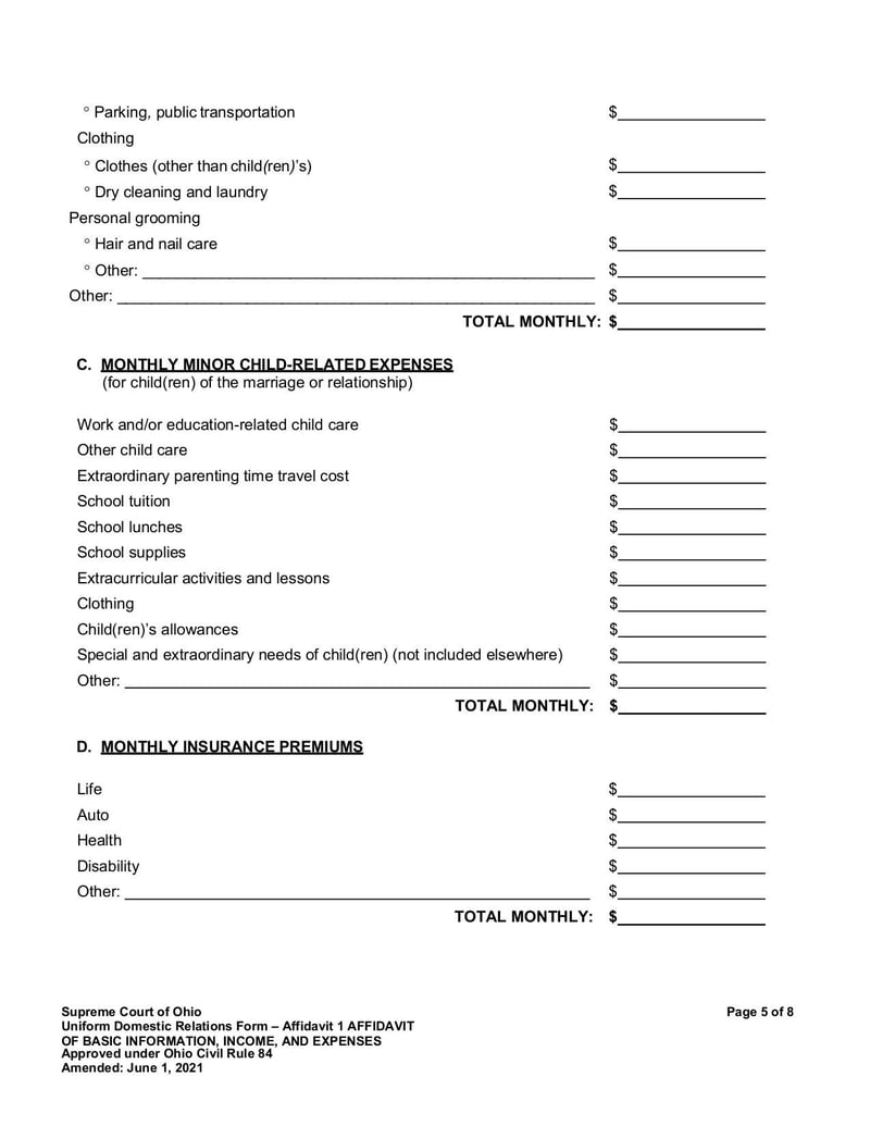 Large thumbnail of Affidavit 1 of Basic Information, Income, and Expenses - Jul 2021