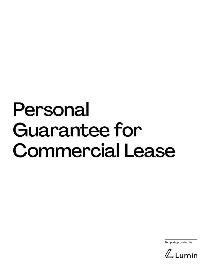 Personal Guarantee for Commercial Lease form outlining guarantor's financial responsibility