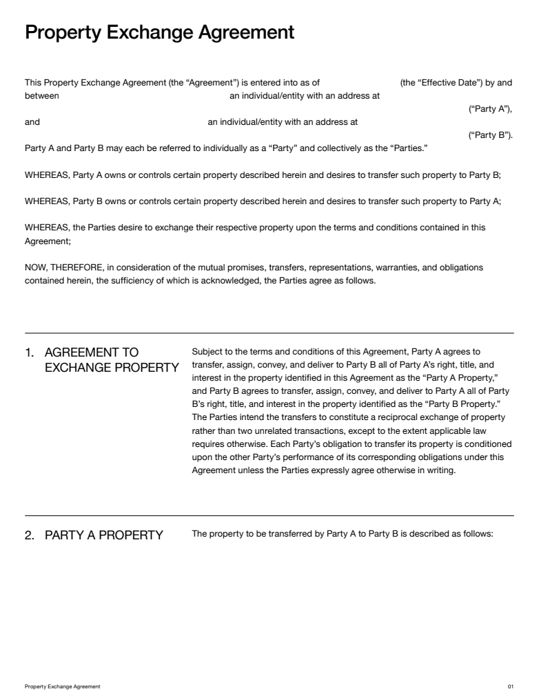 Property Exchange Agreement | Fill and sign online with Lumin