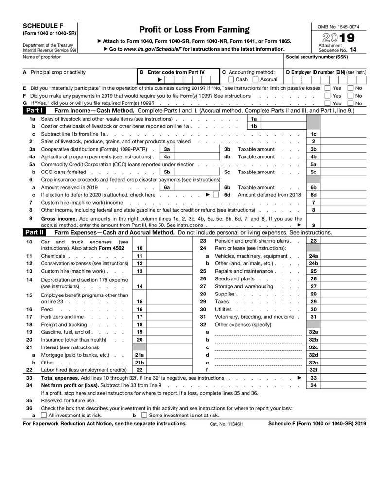 Large thumbnail of Schedule F (Form 1040 or 1040-SR) - Jan 2020