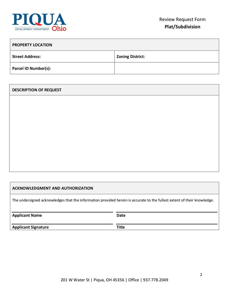 Large thumbnail of Plat and Subdivision Review Request Form - Mar 2020
