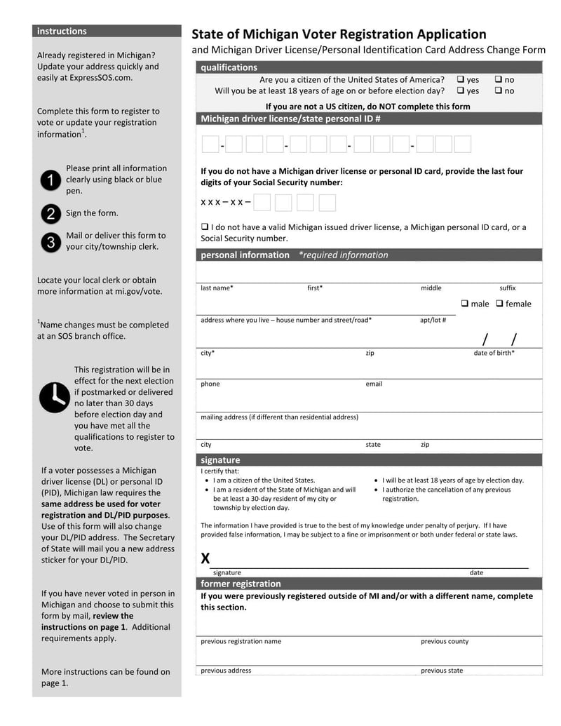 Large thumbnail of State of Michigan Voter Registration Application