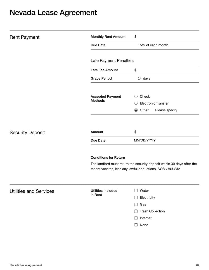 Large thumbnail of Nevada Lease Agreement Template