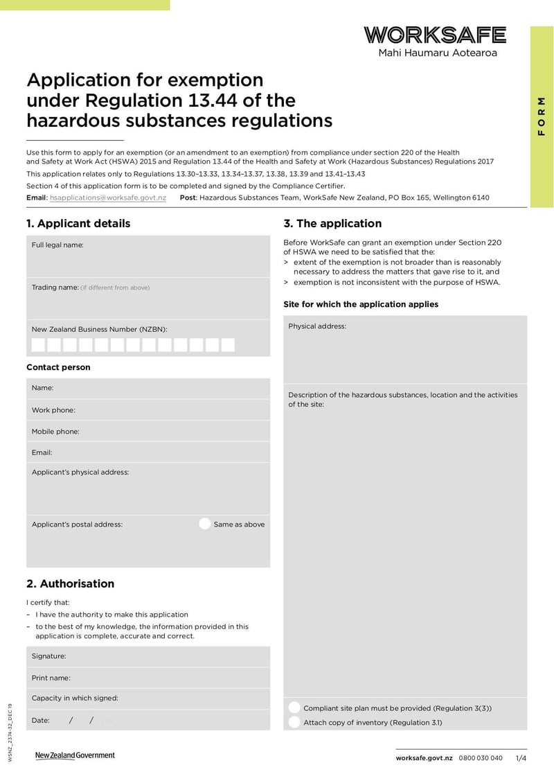 Large thumbnail of Application for Exemption Under Regulation 13-44 of the Hazardous Substances Regulations - Dec 2019