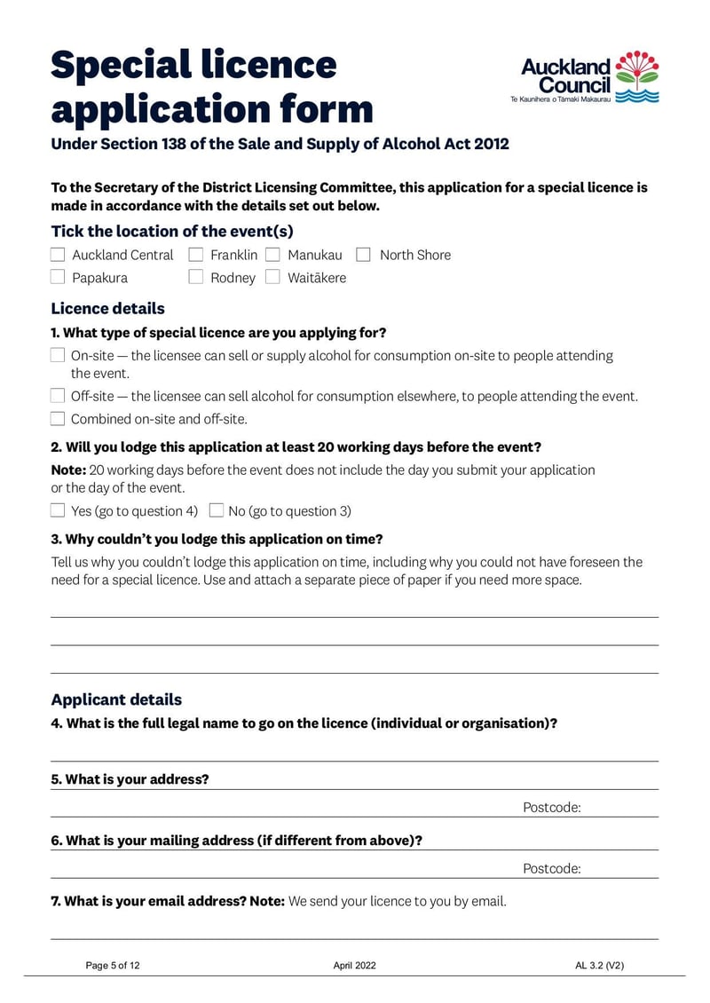 Large thumbnail of Alcohol Special Licence Application Form - Apr 2022