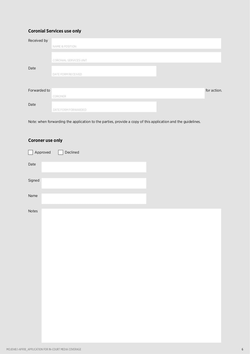 Large thumbnail of Application for In-Court Media Coverage in Coroners Court - Oct 2019