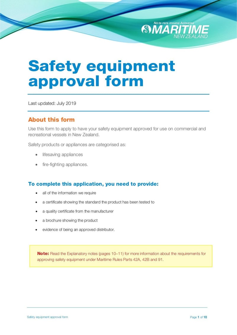 Thumbnail of Safety Equipment Approval Form - Jul 2019 - page 0