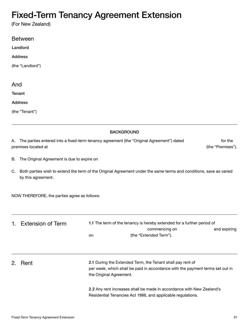 Fixed Term Tenancy Agreement Extension For New Zealand for extending a fixed-term rental agreement