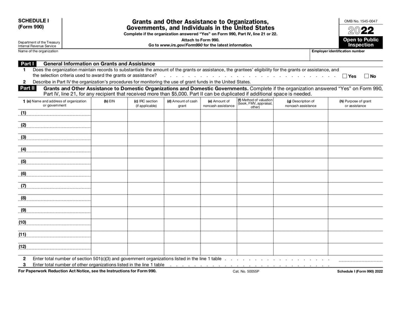 Large thumbnail of Schedule I (Form 990) - Jan 2022