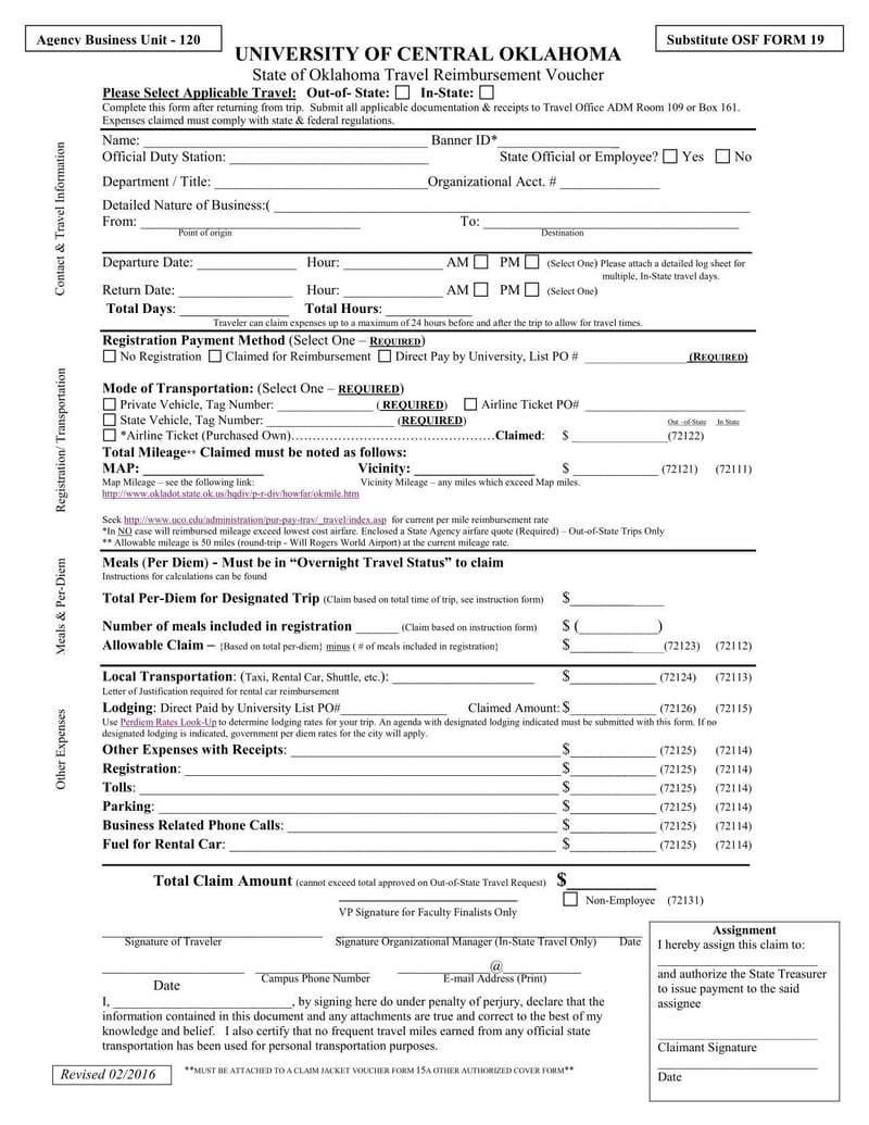 Large thumbnail of State of Oklahoma Travel Reimbursement Voucher