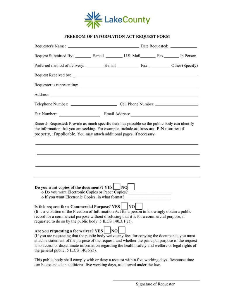 Large thumbnail of Freedom of Information Act (FOIA) Request Form - Feb 2014