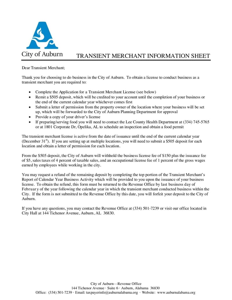Large thumbnail of Application for Transient Merchant License - Jan 2021