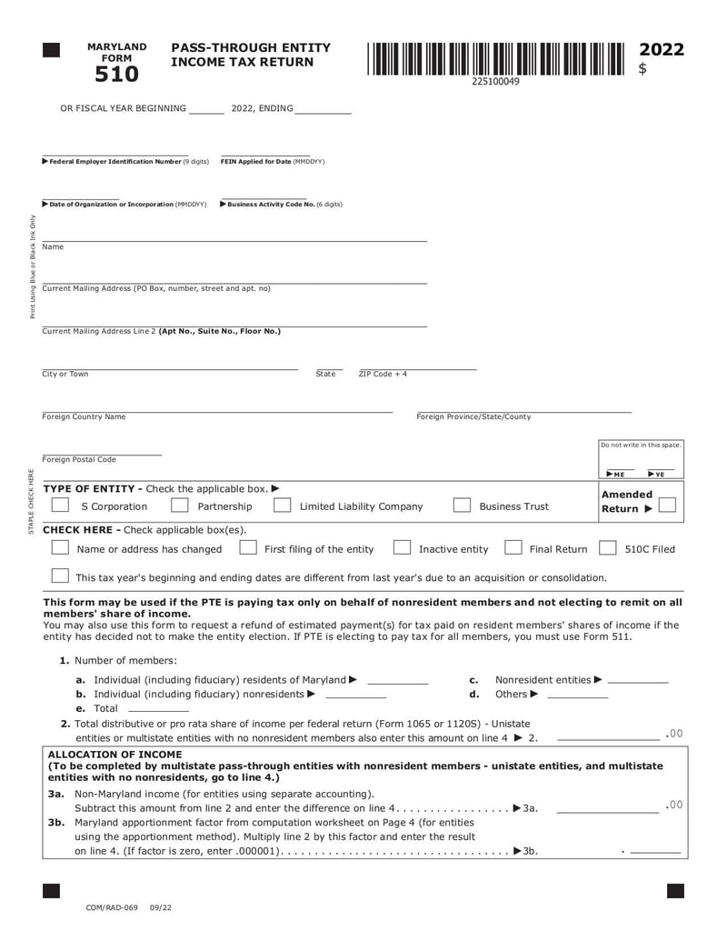 Large thumbnail of Maryland Form 510 - Jan 2023