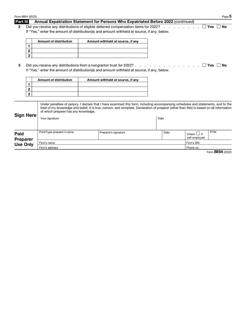 Large thumbnail of Form 8854 - Jan 2022