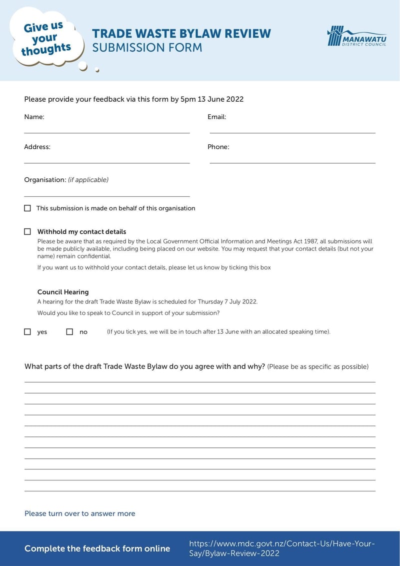 Large thumbnail of Trade Waste Bylaw Submission Form - Mar 2022