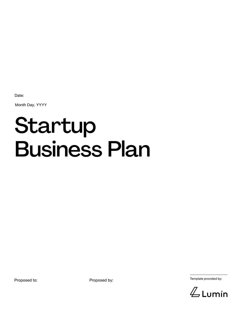 Startup Business Plan for presenting the business model, market research and growth strategy of a new venture