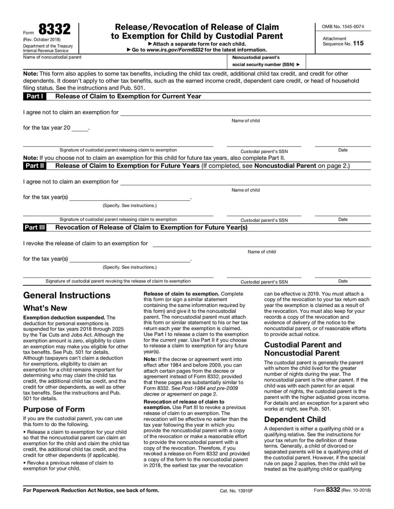 Large thumbnail of Form 8332 - Oct 2018