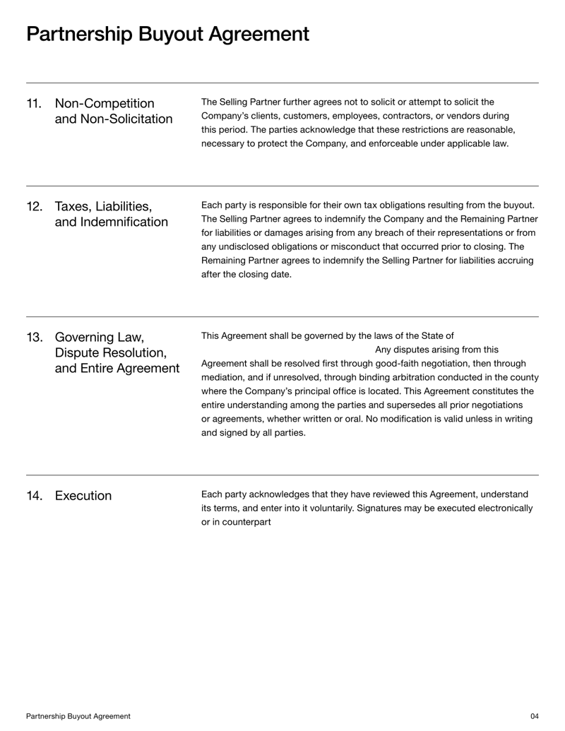 Partnership Buyout Agreement detailing the terms for purchasing a partner’s interest, valuation, payment terms, and transfer of ownership under US law