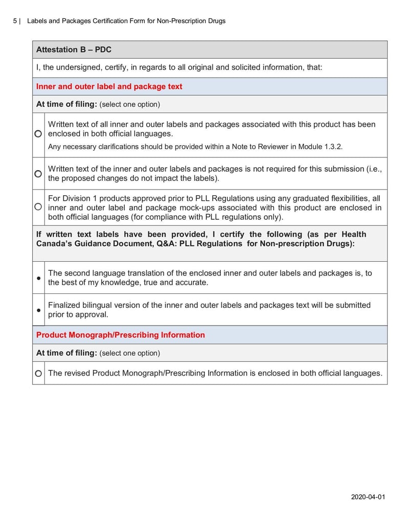 Large thumbnail of Labels Packages Certification Form for Non-Prescription Drugs - Feb 2020