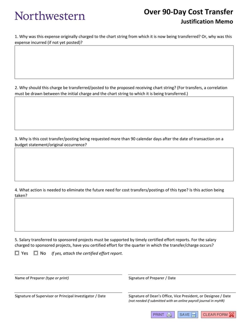 Large thumbnail of Northwestern Over 90-Day Memo Form and Instructions