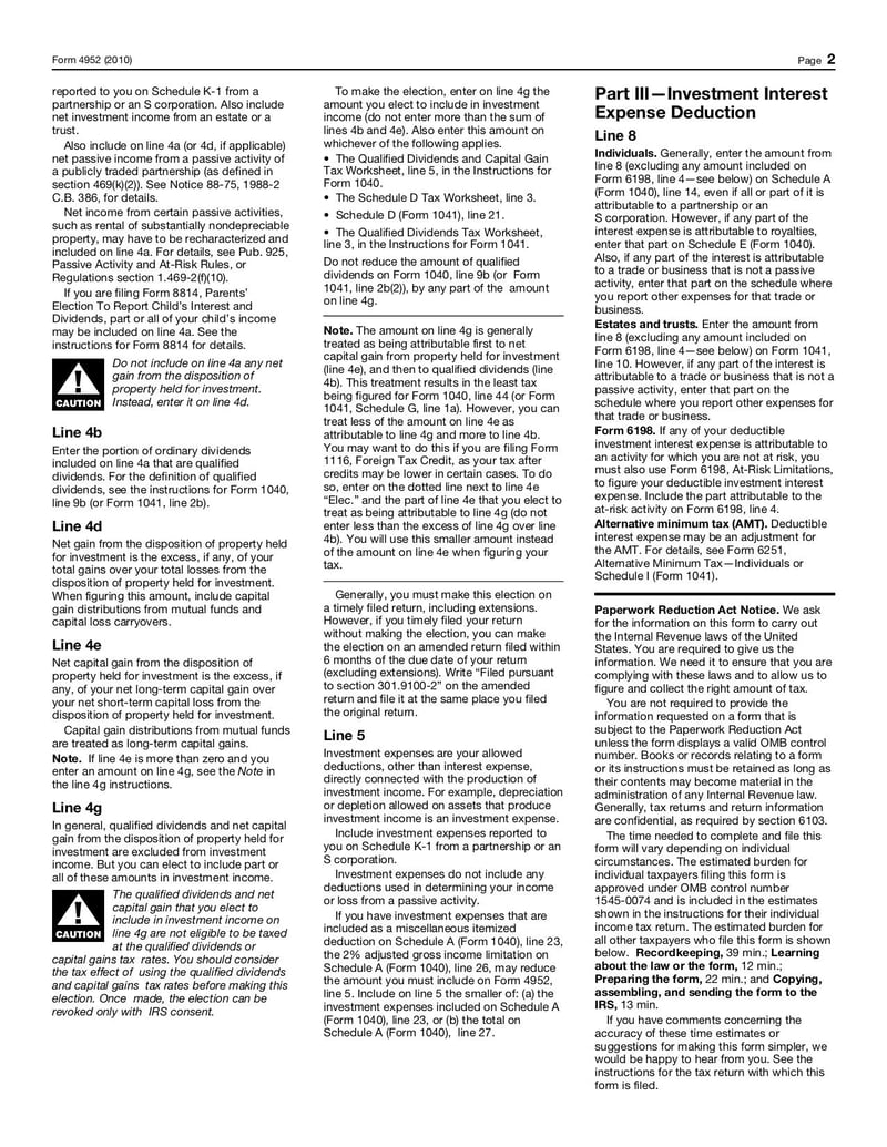 Large thumbnail of Form 4952 - Jan 2010
