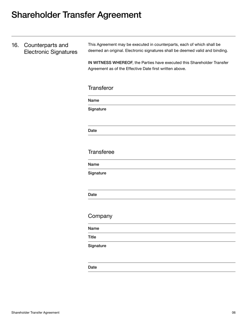 Shareholder Transfer Agreement documenting the sale and transfer of company shares and shareholder obligations