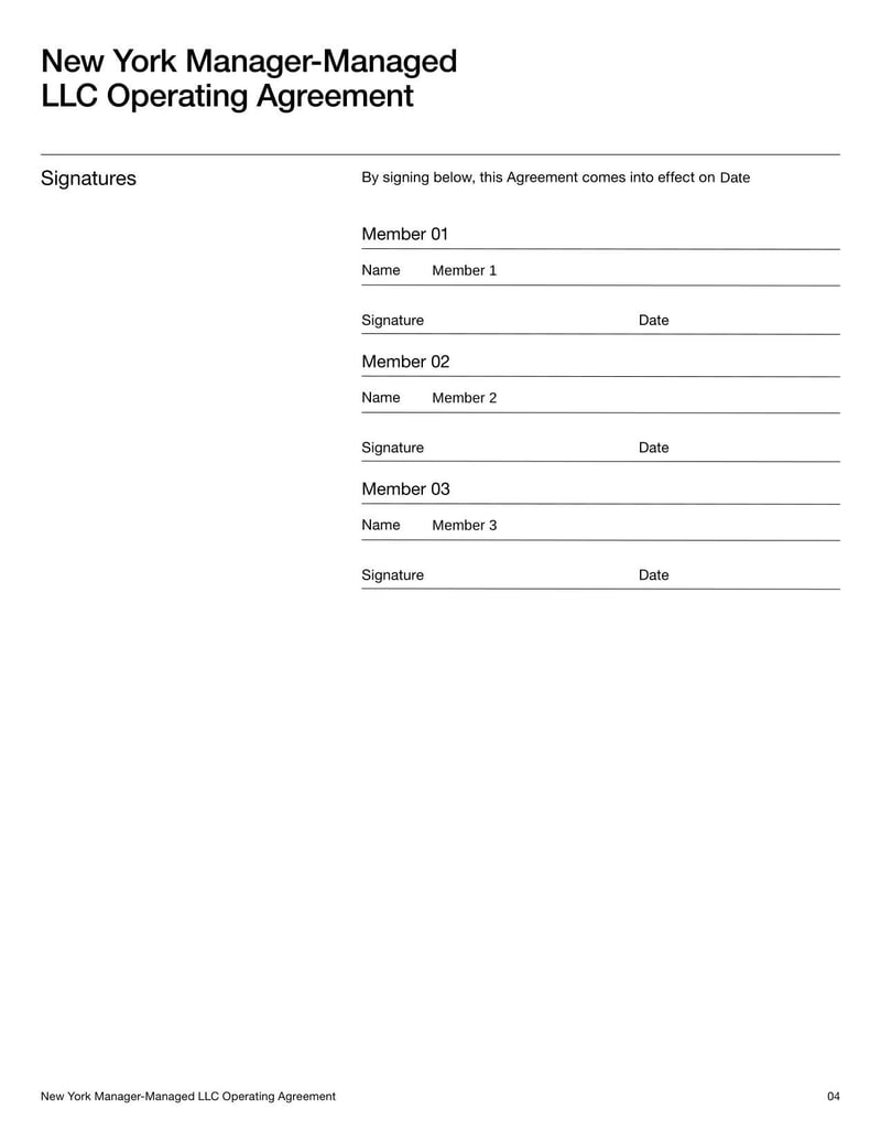 New York Manager-Managed LLC Operating Agreement detailing roles in a manager-managed New York LLC