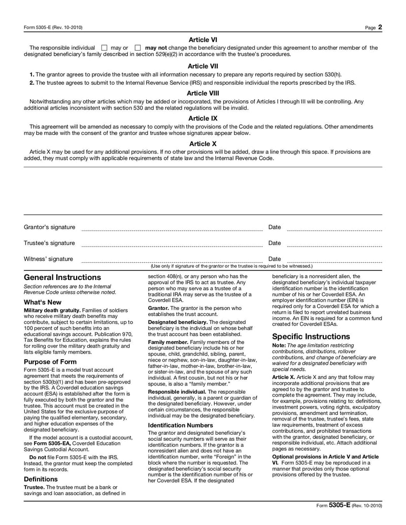 Large thumbnail of Form 5305-E - Oct 2010