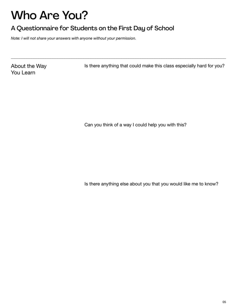 Large thumbnail of First Day of School Survey Template