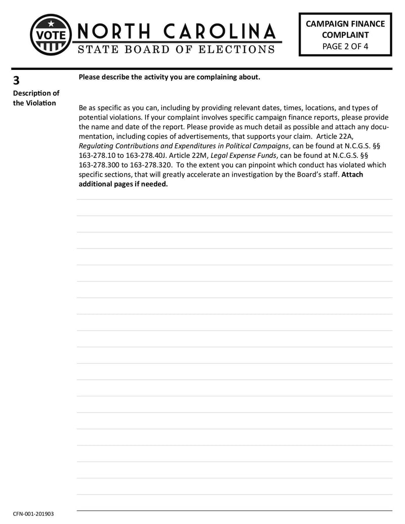 Large thumbnail of Form CFN-001 Campaign Finance Complaint - Mar 2020