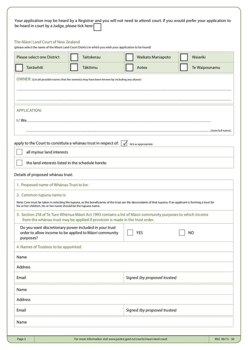Large thumbnail of MLC Form 36 Application to Constitute a Whanau Trust - Apr 2021