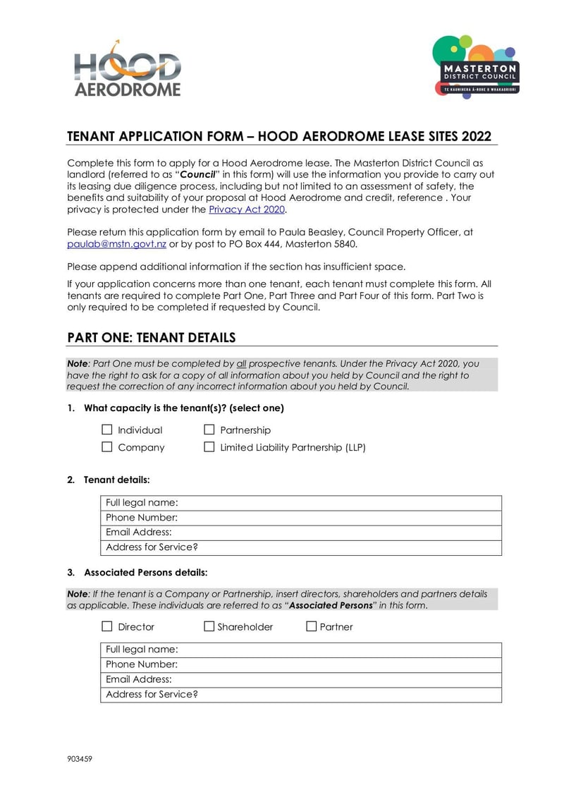 Thumbnail of Tenant Application Form - Apr 2022 - page 0