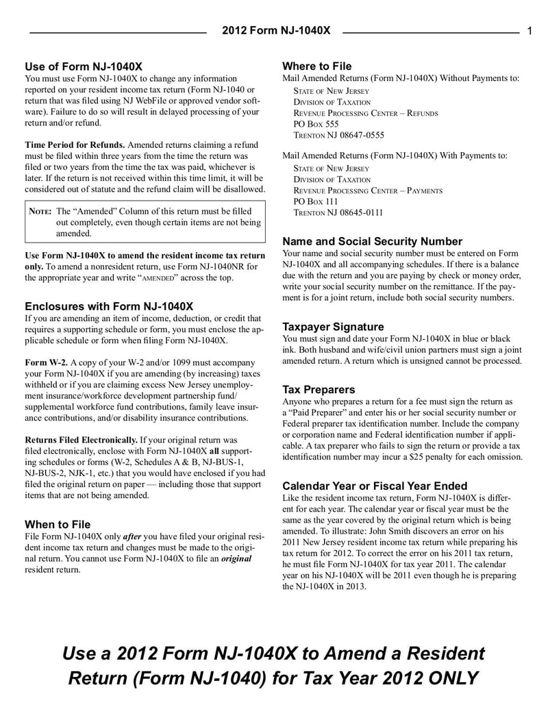 Large thumbnail of Form NJ-1040-X - Dec 2013