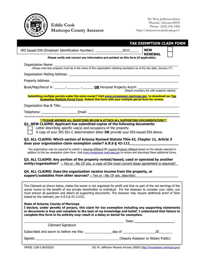 Large thumbnail of Tax Exemption Claim Form - Aug 2020